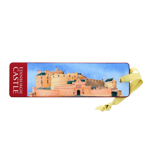Bookmark with Edinburgh Castle illustration and yellow ribbon on a white background - Image