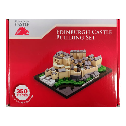 Edinburgh Castle building set packaging with castle model on red background - Image