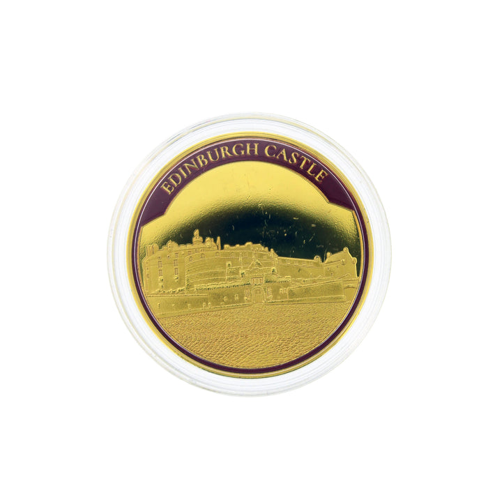 Gold coin in a capsule featuring Edinburgh Castle - Image