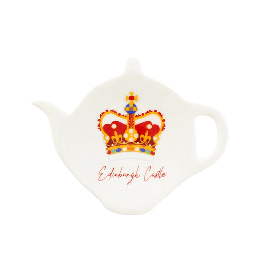 Tea bag with a colorful crown design and 'Edinburgh Castle' text on a white background - Image