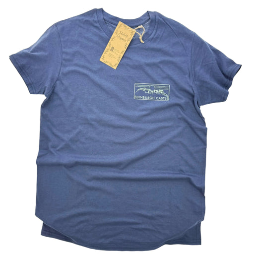 Blue t-shirt with Edinburgh Castle design on the chest on a white background - Image