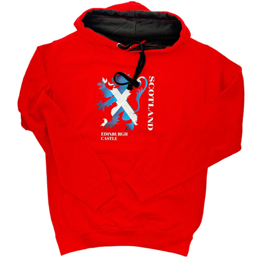 Red hoodie with Scottish Lion Rampant design on a white background - Image
