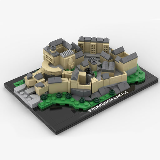 Model of Edinburgh Castle made from interlocking bricks on a white background - Image