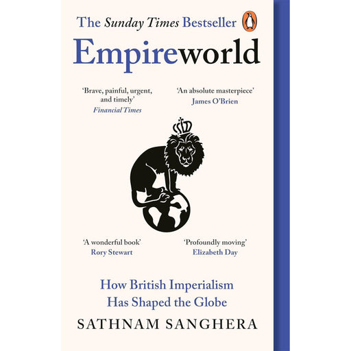 Book cover of 'Empireworld' by Sathnam Sanghera with a lion and globe design. - Image