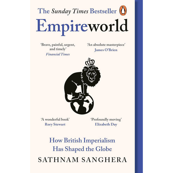Book cover of 'Empireworld' by Sathnam Sanghera with a lion and globe design. - Image