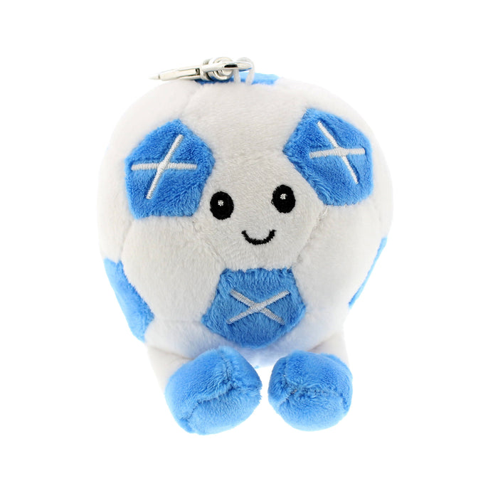 Plush keychain shaped like a football with a happy face on a white background - Image