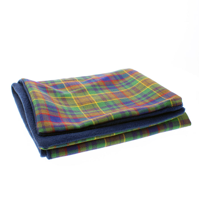 Folded tartan scarf with blue fleece on a white background - Image