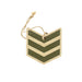 A chevron-shaped wooden hanging decoration with alternating olive green and natural beige stripes, featuring a natural jute hanging string. - Image