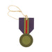 A medal shaped wooden hanging decoration with a natural jute hanging string. - Image