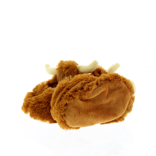 Brown plush slippers with Highland Cow design on a white background - Image