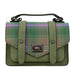 A green Bracken Tartan flap satchel style bag against a white background. - Image
