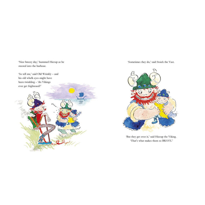 Illustrated book page with characters and text on a white background - Image