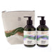Two bottles of Highland Soap Co. Wild Nettle & Heather products with a pouch on a white background - Image
