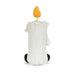 A white ribbed corduroy plush candle toy with a yellow-orange flame on top and small black feet, shown from the back on a white background. - Image