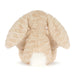 A plush bunny toy photographed from the back on a clean white background. The bunny has long floppy ears, a textured beige faux-fur body, and a fluffy white tail. - Image