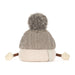 Back of a Soft Toy with wooly gloves and a grey Aran hat with pompom - Image
