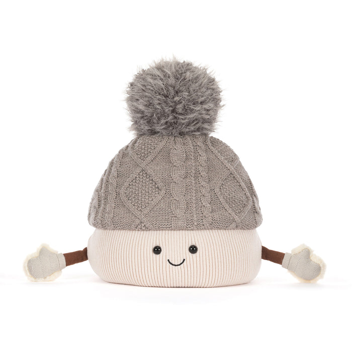 soft toy Pomilly Aran hat with winter gloves and smiley face.  - Image