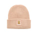 Pink ribbed beanie with Scotland and highland cow motif  - Image