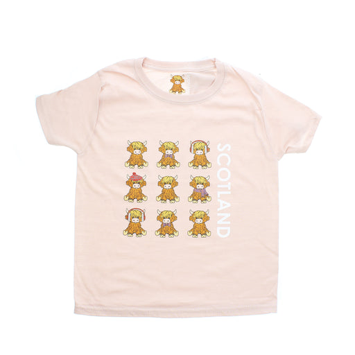 pink green t-shirt with highland calf print. - Image