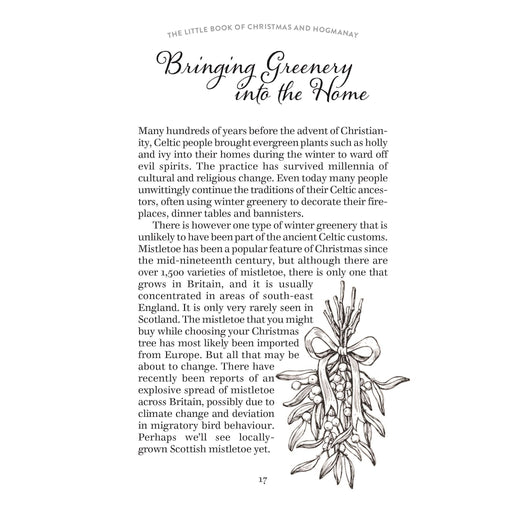 Page from a book with text and a black and white illustration of mistletoe. - Image