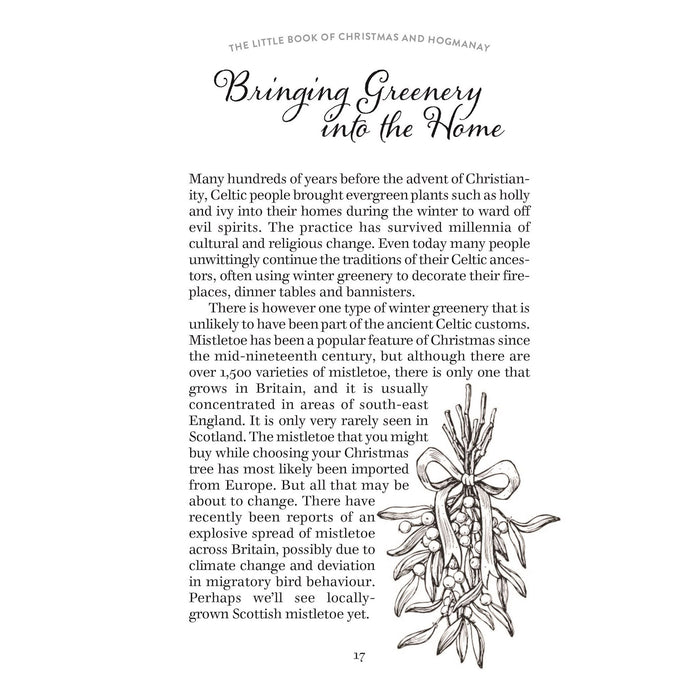 Page from a book with text and a black and white illustration of mistletoe. - Image