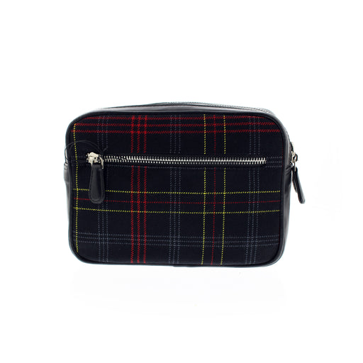Camera style bag with Edinburgh Castle tartan  against a white background.  - Image