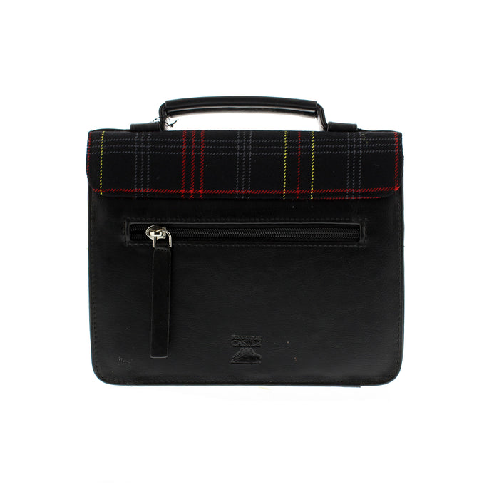 Back of Black bag with Edinburgh castle tartan and logo on a white background.  - Image