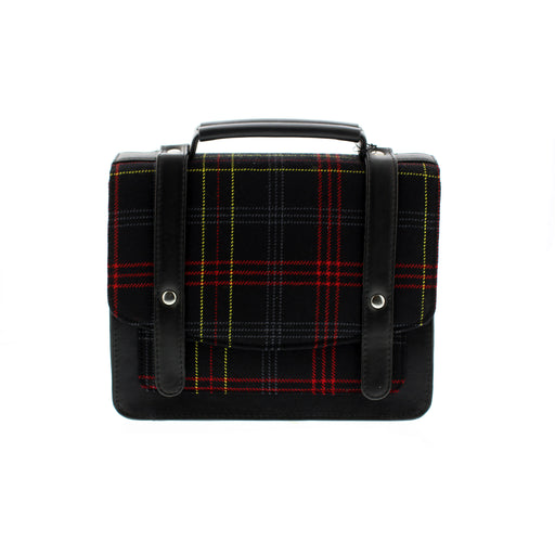 Black bag with Edinburgh castle tartan, handle on a white background.  - Image