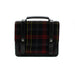 Black bag with Edinburgh castle tartan, handle on a white background.  - Image
