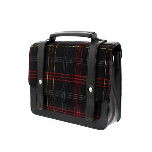 Black bag with Edinburgh castle tartan, handle  on a white background.  - Image