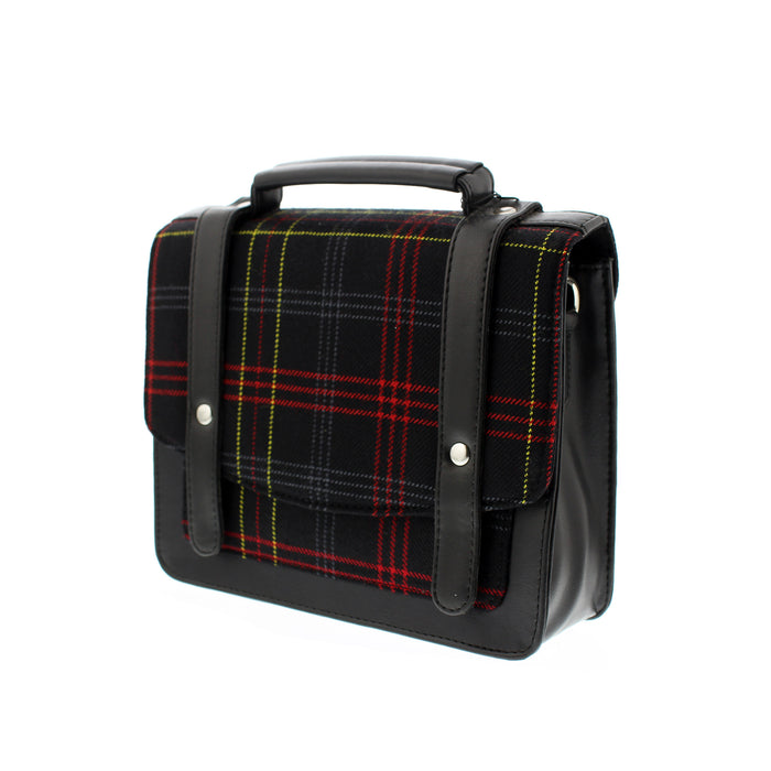 Black bag with Edinburgh castle tartan, handle  on a white background.  - Image