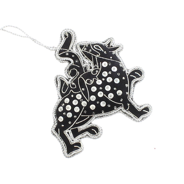 Dark velvet Maeshowe Dragon decoration with silver beading - Image