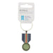 Medal design keyring on a white retail hanger card. The keyring features a silver-tone metal ring and a medal pendant with a navy blue ribbon, a red stripe, and a green center, set against a plain white background. - Image
