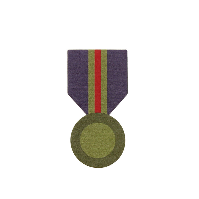 A military-style magnet featuring medal with naval red, navy and olive stripes.  - Image
