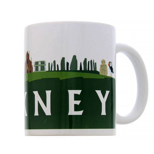 Mug with a design of a cityscape and the word 'Orkney' on a white background - Image