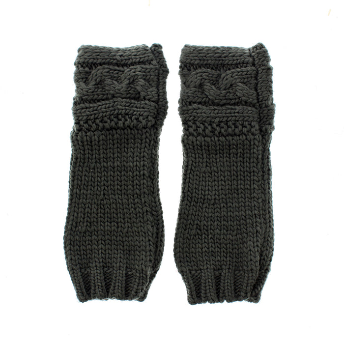 Pair of dark green knitted arm warmers on a white background - Image