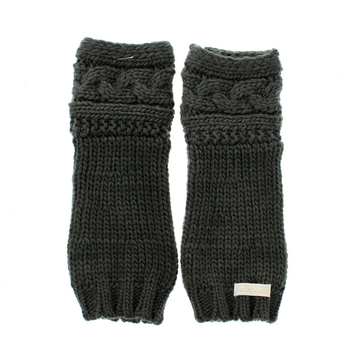 Pair of dark green knitted arm warmers on a white background - Image