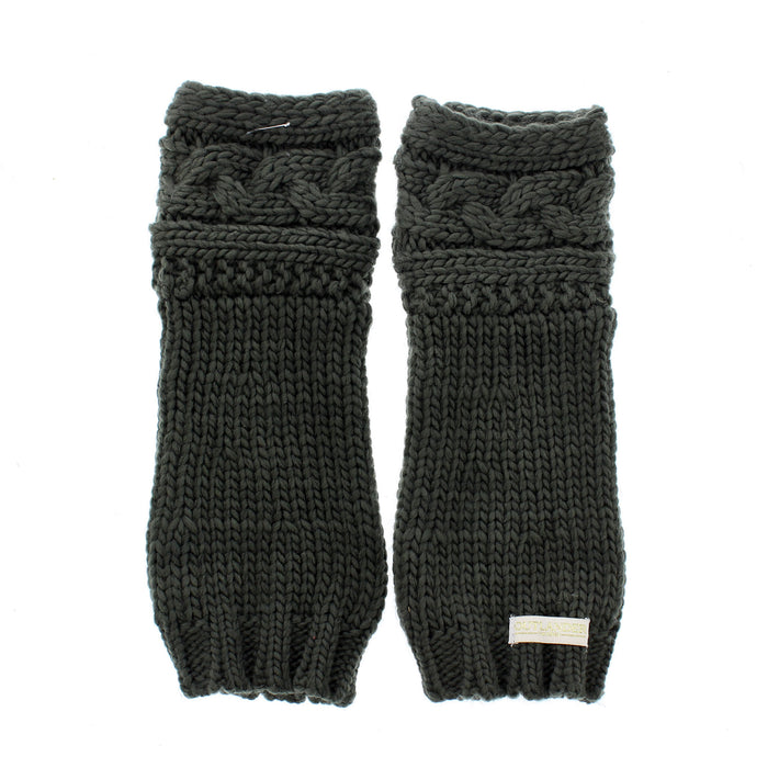 Pair of dark green knitted arm warmers on a white background - Image