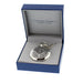 Silver pocket watch in a blue and white box with 'The Sgian Dubh Co' branding. - Image