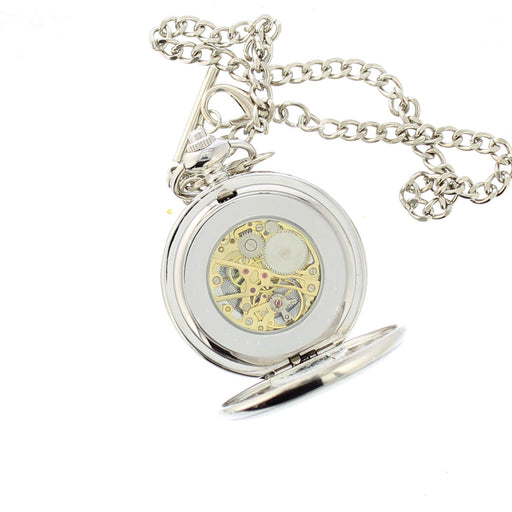 Silver pocket watch with mechanics and silver chain - Image