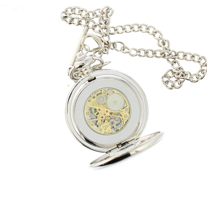 Silver pocket watch with mechanics and silver chain - Image