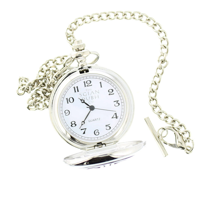 Silver pocket watch with chain on a white background - Image