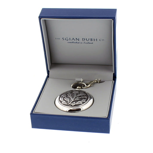 Silver thistle print pocket watch in a blue presentation box - Image