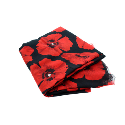 Red Poppy Print scarf folded.  - Image