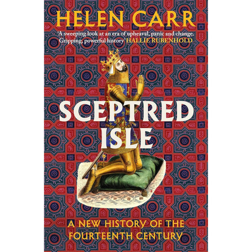 Book cover of Sceptred Isle features a kneeling king against royal backdrop. - Image