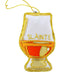 An embroidered Christmas hanging decoration shaped like a glass featuring the greeting 'SLÂINTE' in gold embroidery - Image