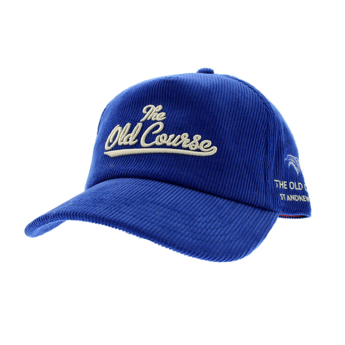 Blue cord baseball cap with cream embroidery 'The Old Course'. - Image