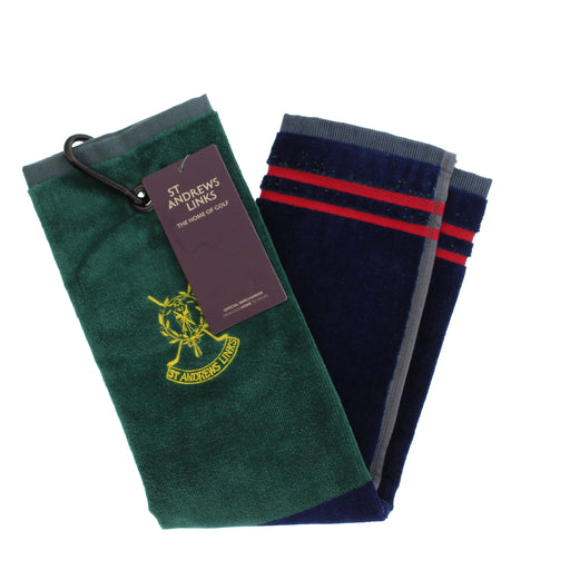 Green and Navy towel with St. Andrews Links logo and tag,  - Image