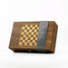 Wooden chess set packaging with a checkered design on a white background - Image