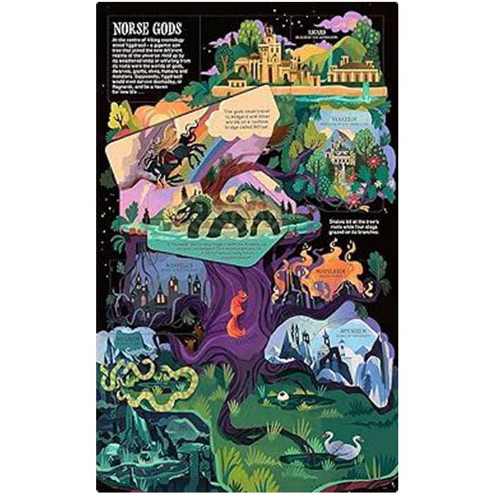 a page example from The Vikings features a colourful depiction of Norse Gods - Image